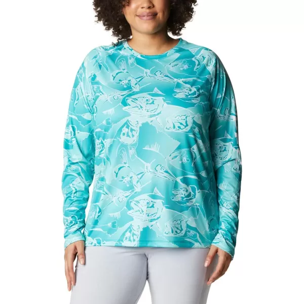 Columbia Womens Super Tidal Tee Long SleeveTropic Water Fish Frenzy Print