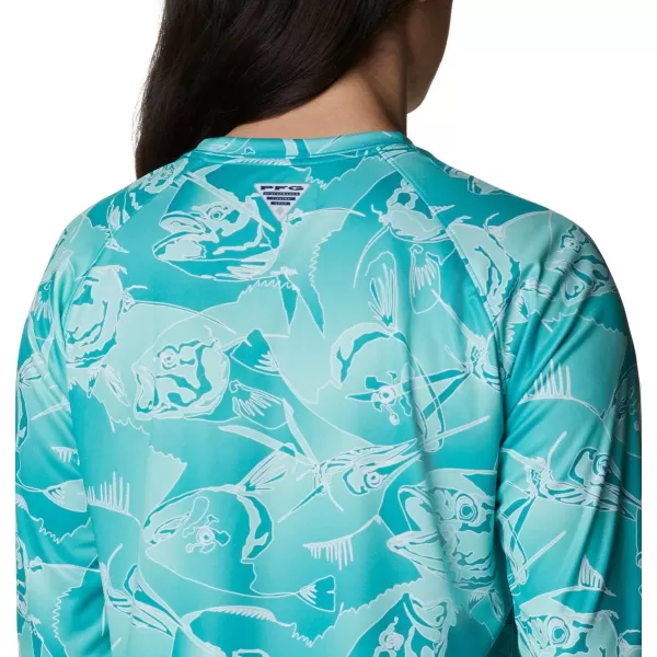 Columbia Womens Super Tidal Tee Long SleeveTropic Water Fish Frenzy Print