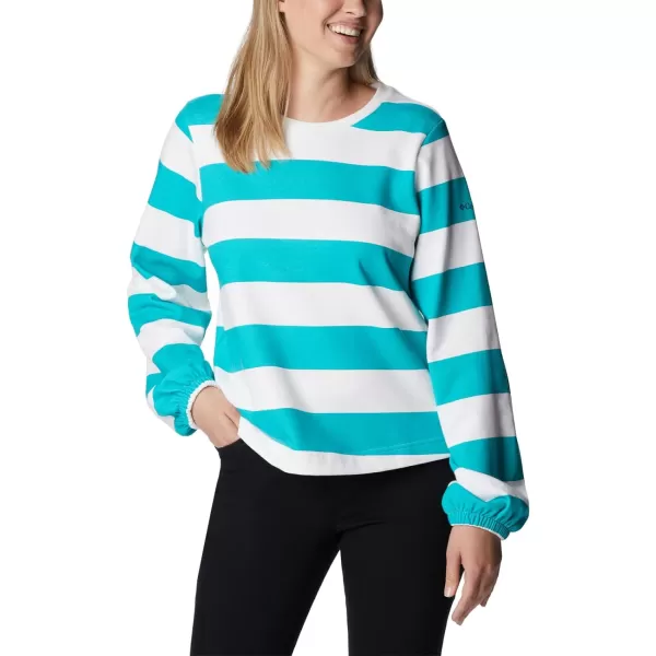 Columbia Womens Trek Seasonal Ft Graphic CrewBright AquaRugby Stripe