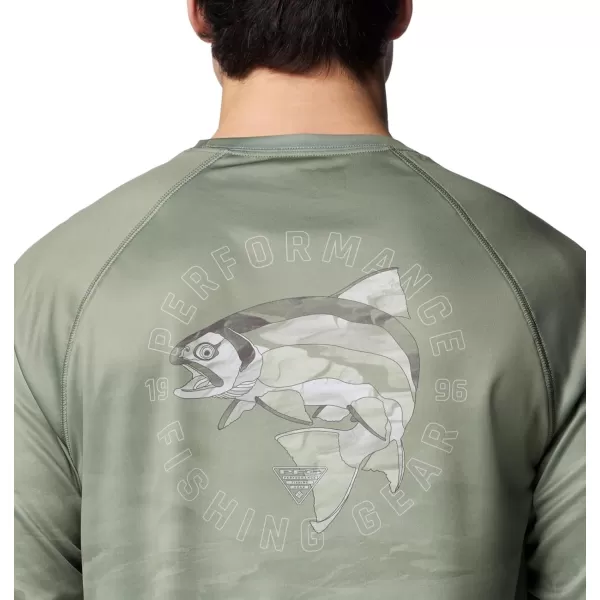 Columbia Mens Super Terminal Tackle PFG Fish Flow Long SleeveCypress UndulatingFish Flow Trout