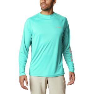 imageColumbia Mens Terminal Tackle PFG Triangle Long Sleeve ShirtBright AquaSalmon Logo