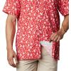 imageColumbia Mens Super Slack Tide Camp ShirtRed Spark Marlin Palms Print