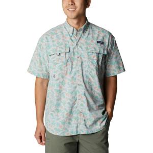 imageColumbia Mens PFG Super Bahama Short Sleeve Shirt Breathable UV ProtectionElectric Turquoise Dorado Isle Print
