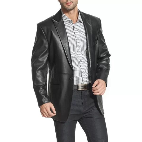 BGSD Men 1Button Tuxedo New Zealand Lambskin Leather Blazer Sport Coat Jacket Regular Big amp Tall and ShortBlack