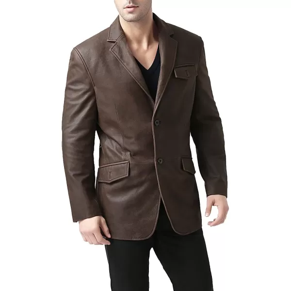 BGSD Men 2Button Distressed Leather Blazer Cowhide Sport Coat JacketBuff Dusty Brown