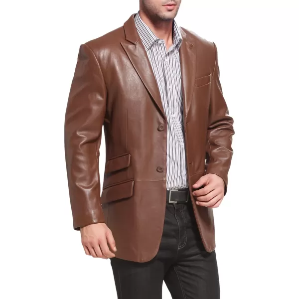 BGSD Men 2Button Lambskin Leather Blazer Sport Coat Jacket Regular Big amp Tall and ShortCognac