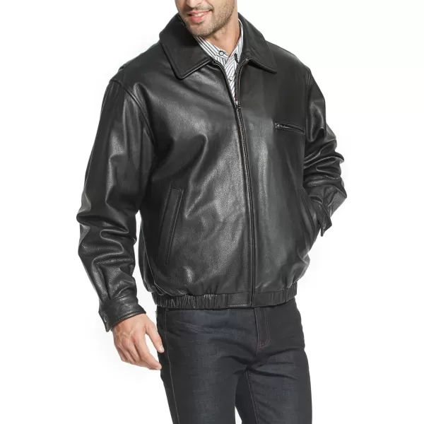 BGSD Men Aaron Classic Cowhide Leather Bomber Jacket Regular and Big amp TallBlack