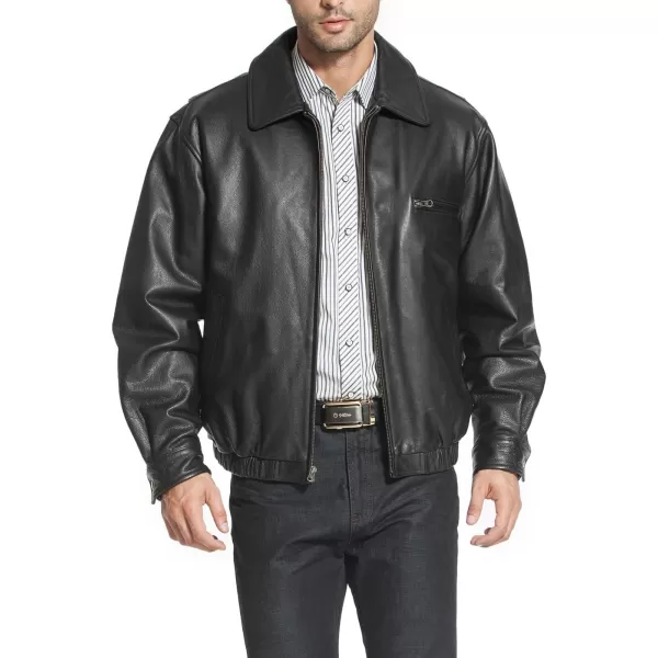 BGSD Men Aaron Classic Cowhide Leather Bomber Jacket Regular and Big amp TallBlack