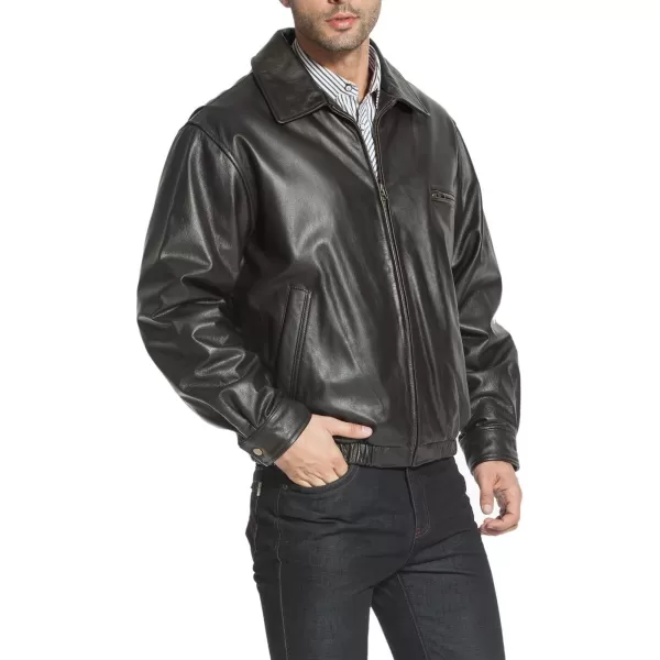 BGSD Men Aaron Classic Cowhide Leather Bomber Jacket Regular and Big amp TallBrown