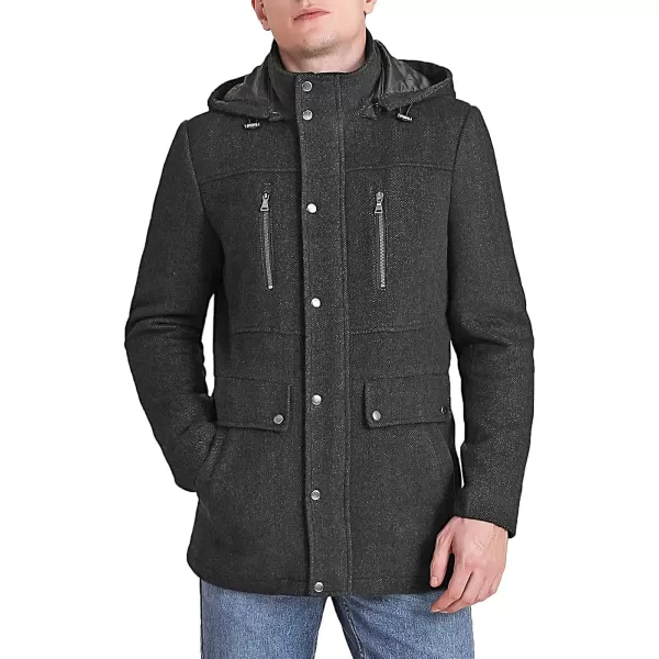 BGSD Men Adam Herringbone Wool Car Coat with Removable Bib  Regular and Big amp TallBlack