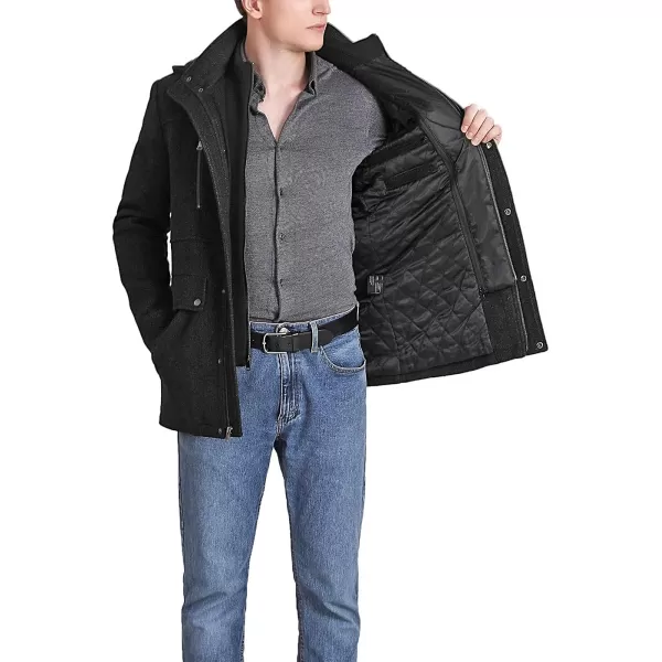 BGSD Men Adam Herringbone Wool Car Coat with Removable Bib  Regular and Big amp TallBlack