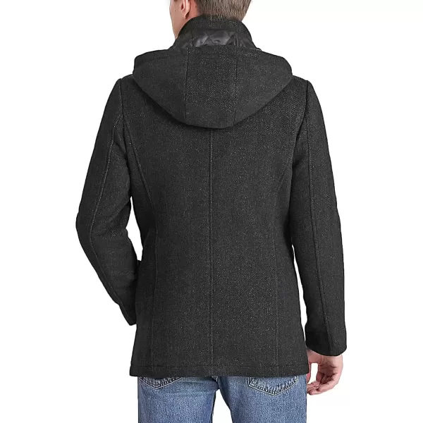 BGSD Men Adam Herringbone Wool Car Coat with Removable Bib  Regular and Big amp TallBlack