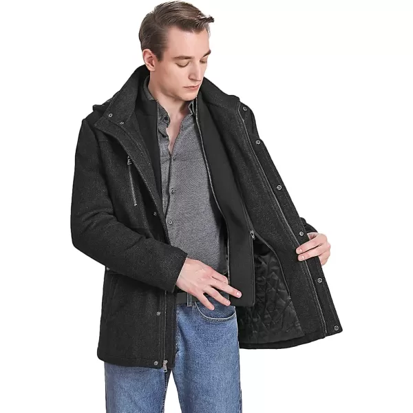 BGSD Men Adam Herringbone Wool Car Coat with Removable Bib  Regular and Big amp TallBlack