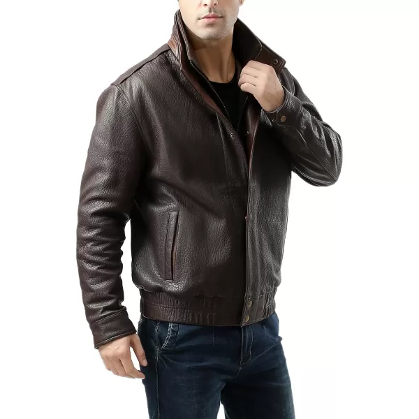 BGSD Men Brandon New Zealand Lambskin Leather Bomber JacketDark Brown