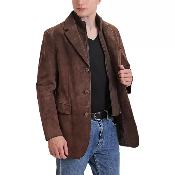 BGSD Men Brett 3Button Leather Blazer Suede Sport Coat Jacket Regular amp TallBrown