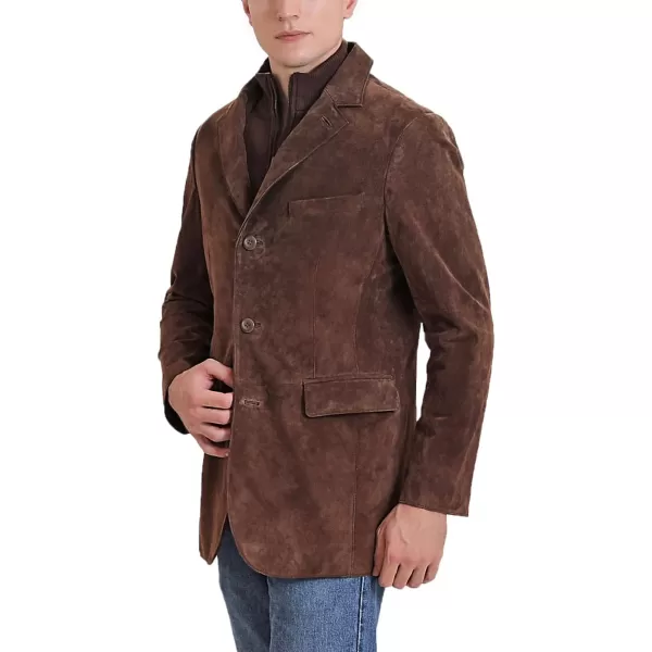 BGSD Men Brett 3Button Leather Blazer Suede Sport Coat Jacket Regular amp TallBrown