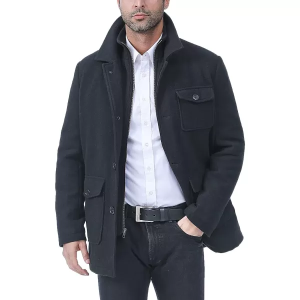 BGSD Men Calvin Wool Blend Car Coat with Removable Bib  Regular and Big amp TallBlack