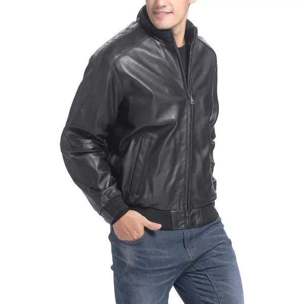 BGSD Men City Lambskin Leather Bomber Jacket Regular and Big amp TallBlack