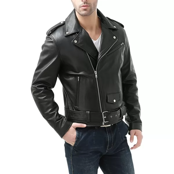 BGSD Men Classic Leather Motorcycle Jacket Regular and Big amp TallBlack