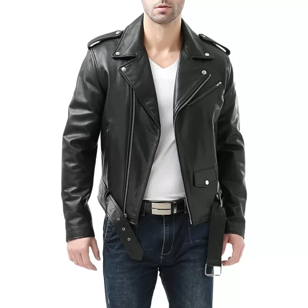 BGSD Men Classic Leather Motorcycle Jacket Regular and Big amp TallBlack