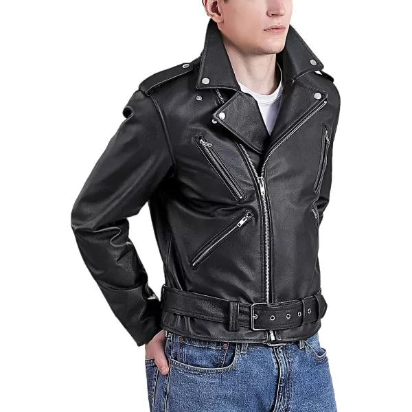 BGSD Men Cowhide Leather Urban Rider Jacket Regular and Big amp TallBlack