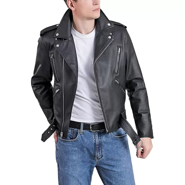 BGSD Men Cowhide Leather Urban Rider Jacket Regular and Big amp TallBlack