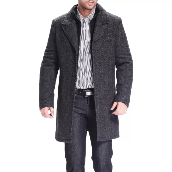 BGSD Men Derek Herringbone Wool Blend Bibbed Walking CoatBlack