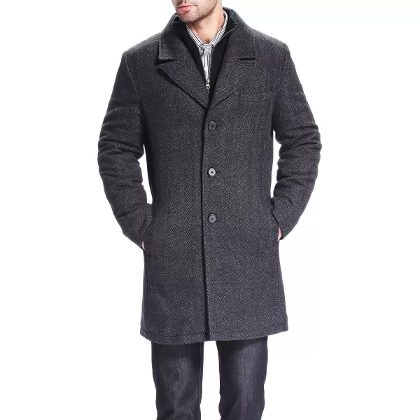 BGSD Men Derek Herringbone Wool Blend Bibbed Walking CoatBlack
