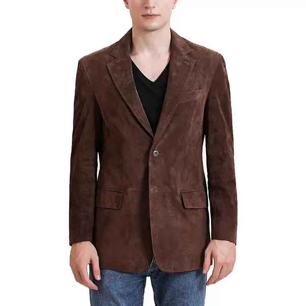 BGSD Men Grant 2Button Leather Blazer Lambskin Sport Coat Jacket Regular Big amp Tall and ShortSuede Brown