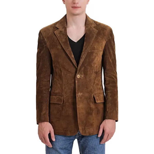 BGSD Men Grant 2Button Leather Blazer Lambskin Sport Coat Jacket Regular Big amp Tall and ShortSuede Tobacco