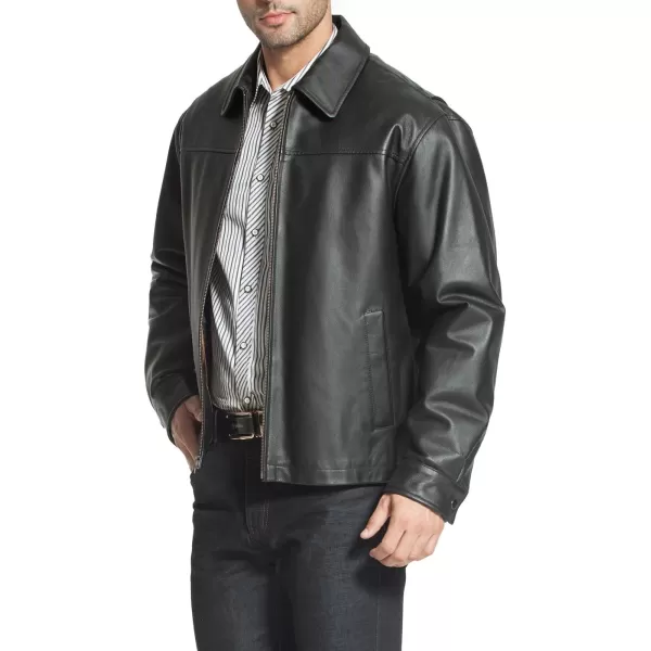 BGSD Men Greg Open Bottom Zip Front Leather Jacket Regular and TallBlack