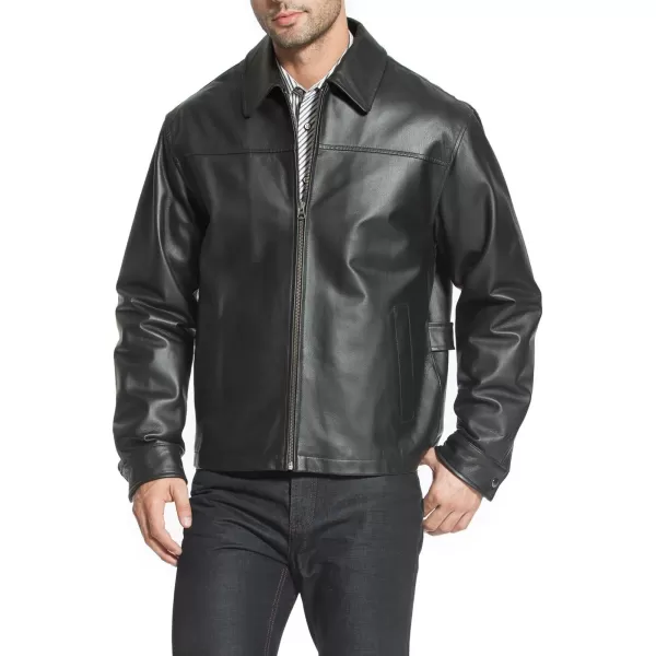 BGSD Men Greg Open Bottom Zip Front Leather Jacket Regular and TallBlack