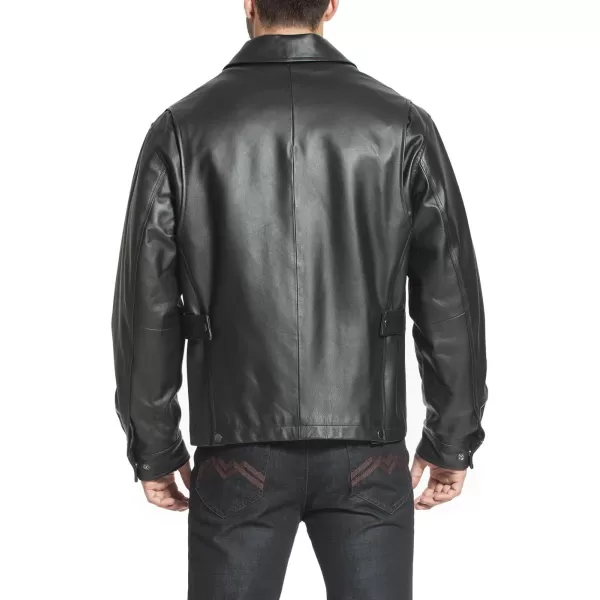 BGSD Men Greg Open Bottom Zip Front Leather Jacket Regular and TallBlack