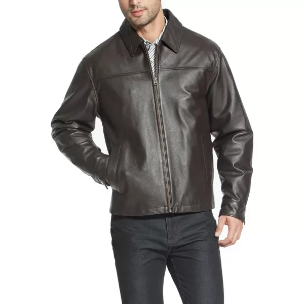 BGSD Men Greg Open Bottom Zip Front Leather Jacket Regular and TallBrown