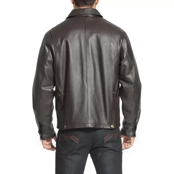 BGSD Men Greg Open Bottom Zip Front Leather Jacket Regular and TallBrown