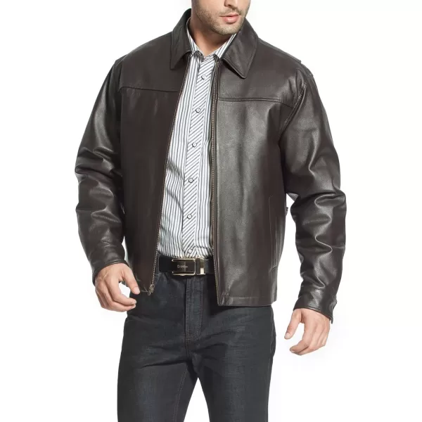 BGSD Men Greg Open Bottom Zip Front Leather Jacket Regular and TallBrown