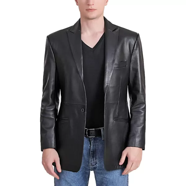 BGSD Men Judd 1Button Tuxedo Leather Blazer Lambskin Sport Coat Jacket Regular Big amp Tall and ShortBlack