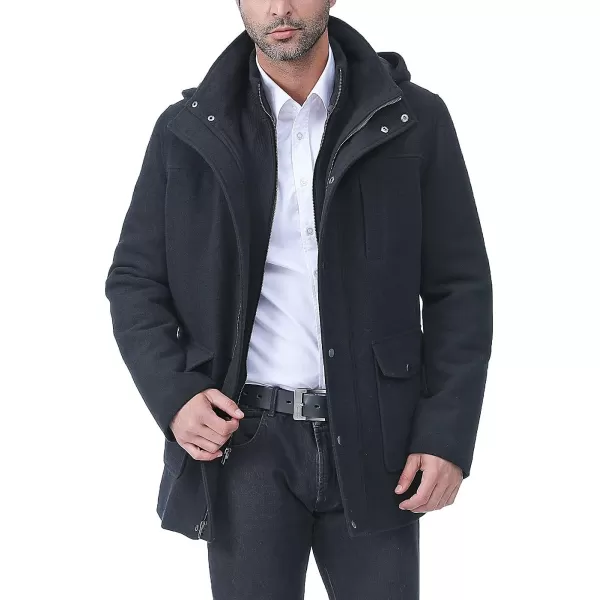 BGSD Men Kenneth Wool Blend Car Coat with Removable Bib  Regular and Big amp TallBlack