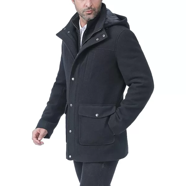 BGSD Men Kenneth Wool Blend Car Coat with Removable Bib  Regular and Big amp TallBlack