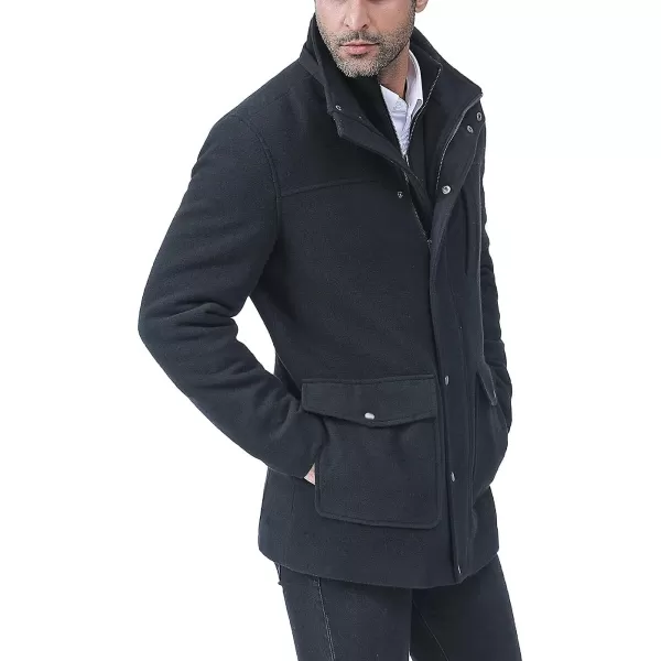 BGSD Men Kenneth Wool Blend Car Coat with Removable Bib  Regular and Big amp TallBlack