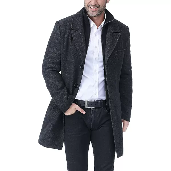 BGSD Men Leon Herringbone Wool Blend Coat with Removable Bib  Regular Big amp Tall and ShortBlack