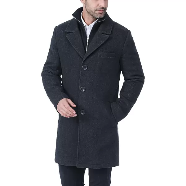 BGSD Men Leon Herringbone Wool Blend Coat with Removable Bib  Regular Big amp Tall and ShortBlack