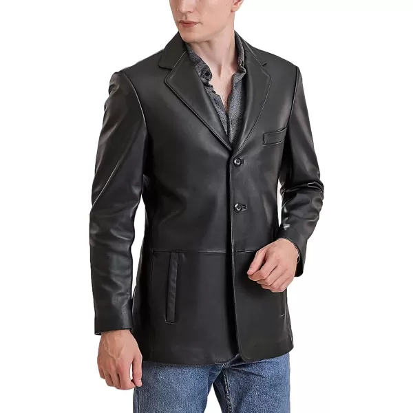 BGSD Men Leroy 3Button Leather Blazer Lambskin Sport Coat Jacket Regular Big amp Tall and ShortBlack