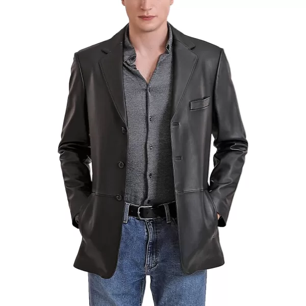 BGSD Men Leroy 3Button Leather Blazer Lambskin Sport Coat Jacket Regular Big amp Tall and ShortBlack