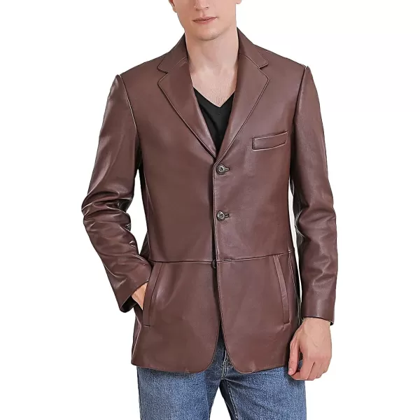 BGSD Men Leroy 3Button Leather Blazer Lambskin Sport Coat Jacket Regular Big amp Tall and ShortCognac