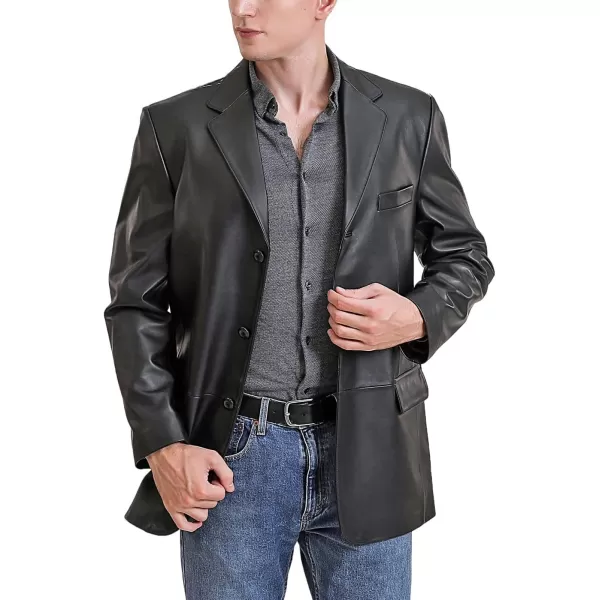 BGSD Men Liam 3Button Leather Blazer Sport Coat Jacket Regular Big amp Tall and ShortBlack