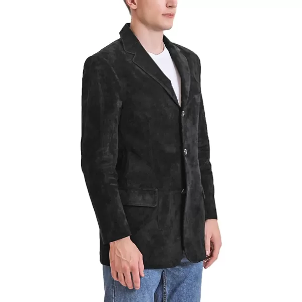 BGSD Men Liam 3Button Leather Blazer Sport Coat Jacket Regular Big amp Tall and ShortSuede Black