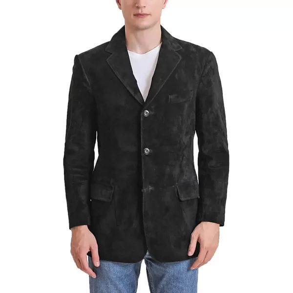 BGSD Men Liam 3Button Leather Blazer Sport Coat Jacket Regular Big amp Tall and ShortSuede Black