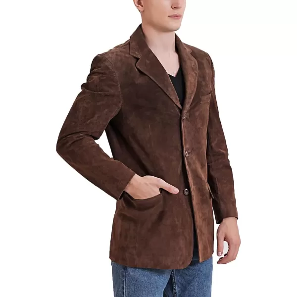 BGSD Men Liam 3Button Leather Blazer Sport Coat Jacket Regular Big amp Tall and ShortSuede Brown