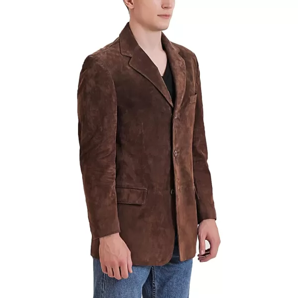 BGSD Men Liam 3Button Leather Blazer Sport Coat Jacket Regular Big amp Tall and ShortSuede Brown